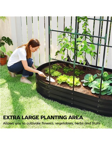Outsunny Galvanised Raised Garden Bed with Arched Trellis, 5 x 3 x 6ft Metal Raised Bed for Garden with Open Bottom, Dark Grey