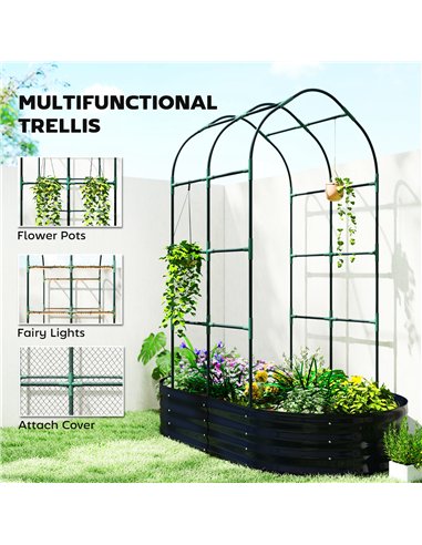 Outsunny Galvanised Raised Garden Bed with Arched Trellis, 5 x 3 x 6ft Metal Raised Bed for Garden with Open Bottom, Dark Grey
