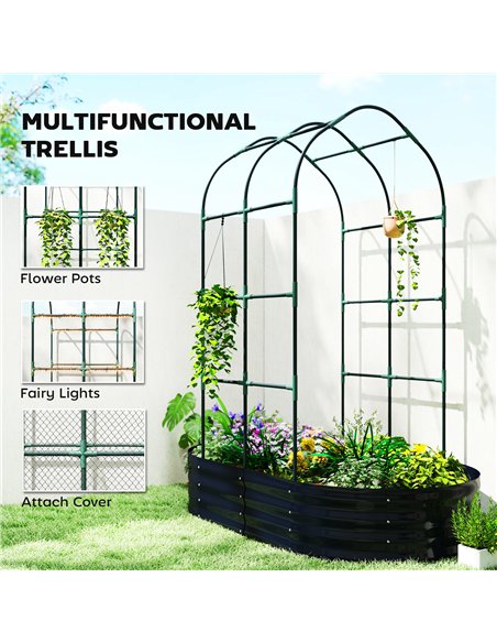 Outsunny Galvanised Raised Garden Bed with Arched Trellis, 5 x 3 x 6ft Metal Raised Bed for Garden with Open Bottom, Dark Grey - pic 186777 | FastDaddyshop