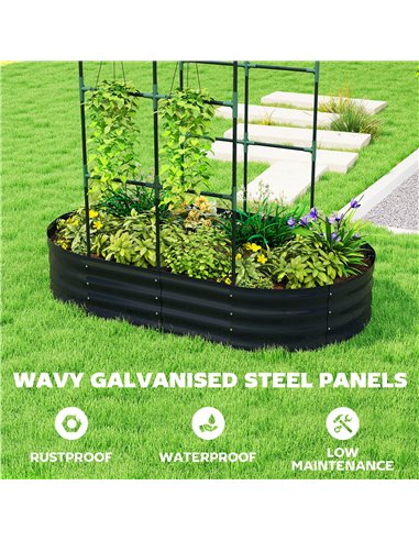 Outsunny Galvanised Raised Garden Bed with Arched Trellis, 5 x 3 x 6ft Metal Raised Bed for Garden with Open Bottom, Dark Grey