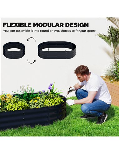 Outsunny Galvanised Raised Garden Bed with Arched Trellis, 5 x 3 x 6ft Metal Raised Bed for Garden with Open Bottom, Dark Grey