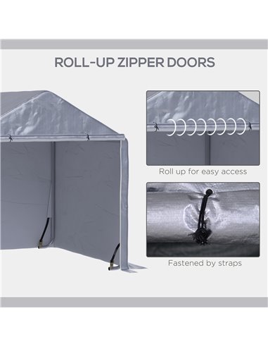 Outsunny 2 x 2m Garden Garage Storage Tent Galvanized Steel Outdoor Carport Gazebo Waterproof UV-Resistant - Grey