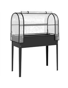 Outsunny Raised Planter with Flip-Up Greenhouse Cover, Metal Raised Garden Bed on Legs with Drainage Hole, Black