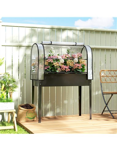 Outsunny Raised Planter with Flip-Up Greenhouse Cover, Metal Raised Garden Bed on Legs with Drainage Hole, Black