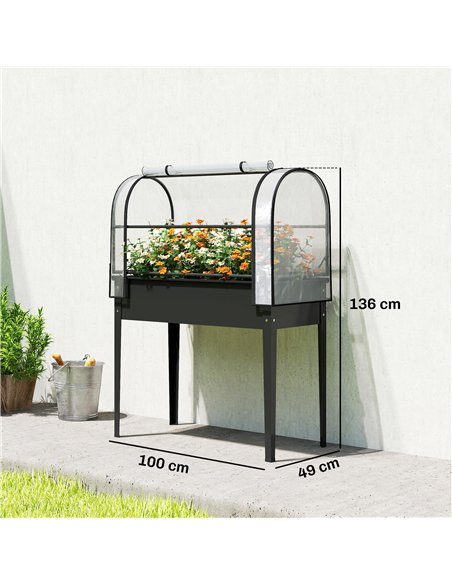 Outsunny Raised Planter with Flip-Up Greenhouse Cover, Metal Raised Garden Bed on Legs with Drainage Hole, Black - pic 186784 | FastDaddyshop