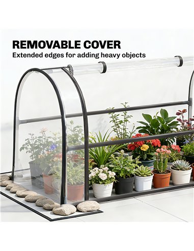 Outsunny Raised Planter with Flip-Up Greenhouse Cover, Metal Raised Garden Bed on Legs with Drainage Hole, Black