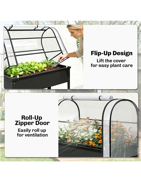 Outsunny Raised Planter with Flip-Up Greenhouse Cover, Metal Raised Garden Bed on Legs with Drainage Hole, Black - pic 186787 | FastDaddyshop