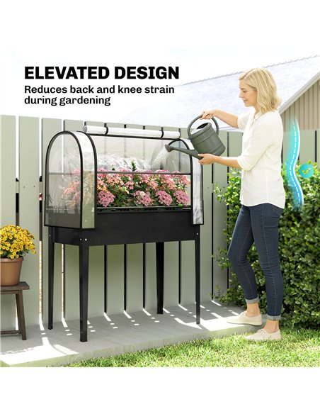 Outsunny Raised Planter with Flip-Up Greenhouse Cover, Metal Raised Garden Bed on Legs with Drainage Hole, Black - pic 186788 | FastDaddyshop