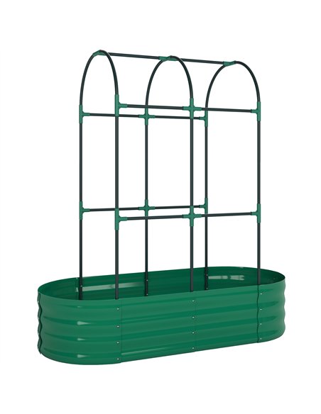 Outsunny Galvanised Raised Garden Bed with Arched Trellis, 4 x 2 x 4.6ft Metal Raised Bed for Garden with Open Bottom, Green - pic 186791 | FastDaddyshop