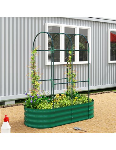 Outsunny Galvanised Raised Garden Bed with Arched Trellis, 4 x 2 x 4.6ft Metal Raised Bed for Garden with Open Bottom, Green