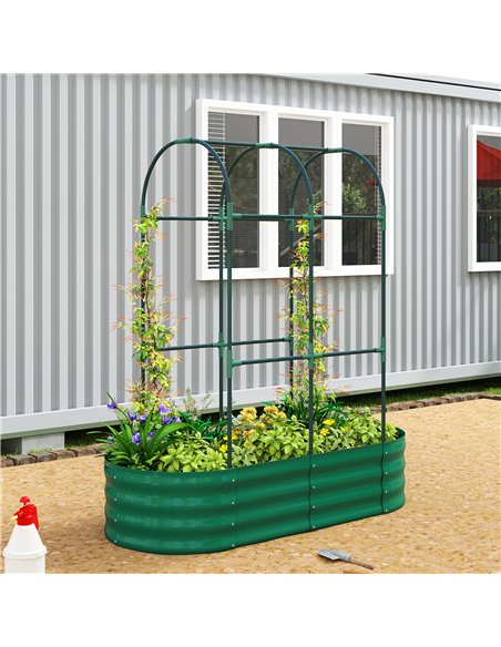 Outsunny Galvanised Raised Garden Bed with Arched Trellis, 4 x 2 x 4.6ft Metal Raised Bed for Garden with Open Bottom, Green - pic 186792 | FastDaddyshop
