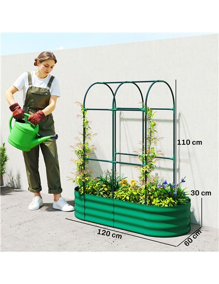 Outsunny Galvanised Raised Garden Bed with Arched Trellis, 4 x 2 x 4.6ft Metal Raised Bed for Garden with Open Bottom, Green - pic 186793 | FastDaddyshop