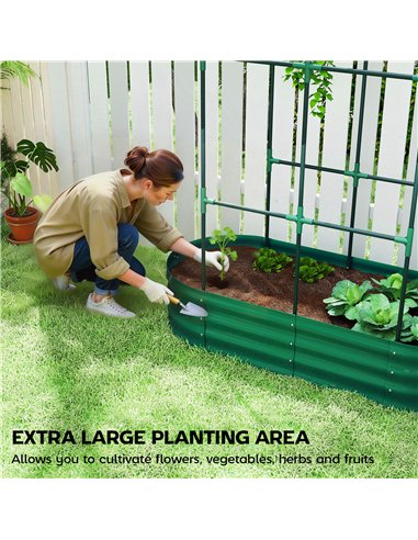 Outsunny Galvanised Raised Garden Bed with Arched Trellis, 4 x 2 x 4.6ft Metal Raised Bed for Garden with Open Bottom, Green