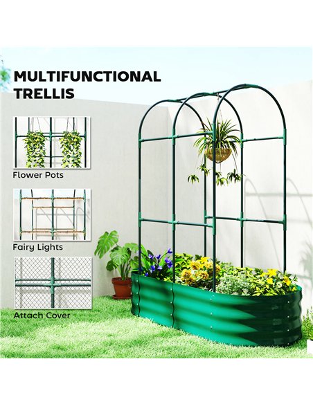Outsunny Galvanised Raised Garden Bed with Arched Trellis, 4 x 2 x 4.6ft Metal Raised Bed for Garden with Open Bottom, Green - pic 186795 | FastDaddyshop