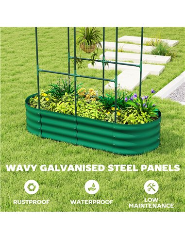 Outsunny Galvanised Raised Garden Bed with Arched Trellis, 4 x 2 x 4.6ft Metal Raised Bed for Garden with Open Bottom, Green