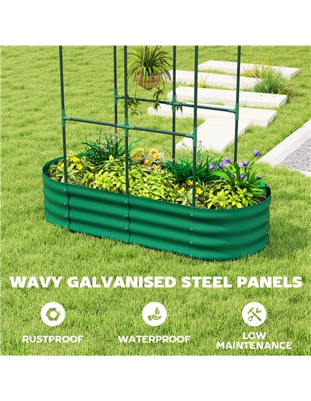 Outsunny Galvanised Raised Garden Bed with Arched Trellis, 4 x 2 x 4.6ft Metal Raised Bed for Garden with Open Bottom, Green - pic 186796 | FastDaddyshop