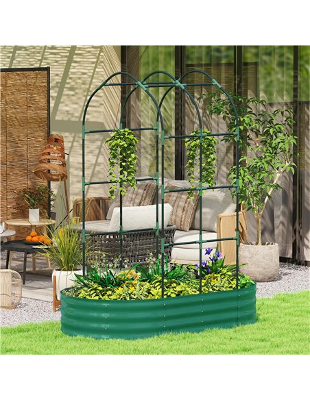 Outsunny Galvanised Raised Garden Bed with Arched Trellis, 5 x 3 x 6ft Metal Raised Bed for Garden with Open Bottom, Green - pic 186801 | FastDaddyshop