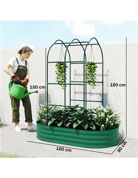 Outsunny Galvanised Raised Garden Bed with Arched Trellis, 5 x 3 x 6ft Metal Raised Bed for Garden with Open Bottom, Green - pic 186802 | FastDaddyshop