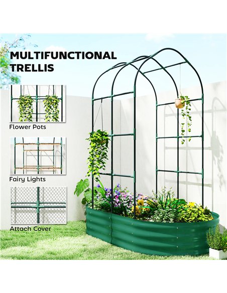 Outsunny Galvanised Raised Garden Bed with Arched Trellis, 5 x 3 x 6ft Metal Raised Bed for Garden with Open Bottom, Green - pic 186804 | FastDaddyshop
