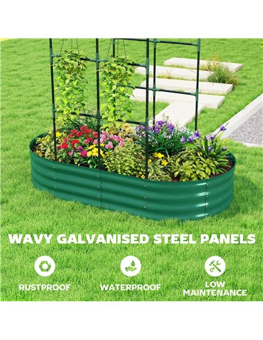 Outsunny Galvanised Raised Garden Bed with Arched Trellis, 5 x 3 x 6ft Metal Raised Bed for Garden with Open Bottom, Green