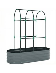 Outsunny Galvanised Raised Garden Bed with Arched Trellis, 4 x 2 x 4.6ft Metal Raised Bed for Garden with Open Bottom, Dark Grey