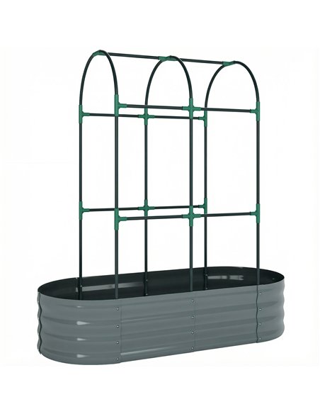 Outsunny Galvanised Raised Garden Bed with Arched Trellis, 4 x 2 x 4.6ft Metal Raised Bed for Garden with Open Bottom, Dark Grey - pic 186809 | FastDaddyshop
