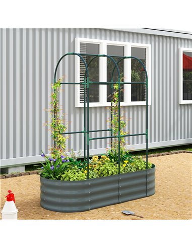 Outsunny Galvanised Raised Garden Bed with Arched Trellis, 4 x 2 x 4.6ft Metal Raised Bed for Garden with Open Bottom, Dark Grey
