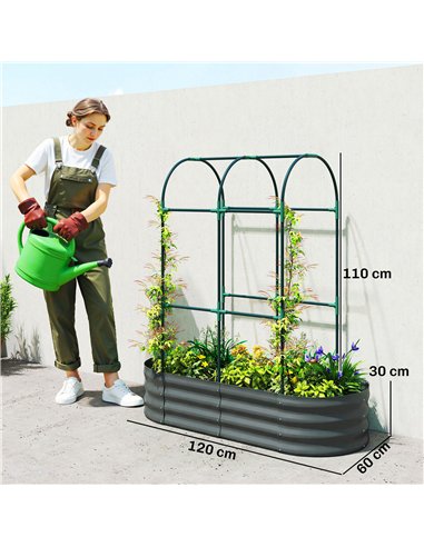 Outsunny Galvanised Raised Garden Bed with Arched Trellis, 4 x 2 x 4.6ft Metal Raised Bed for Garden with Open Bottom, Dark Grey