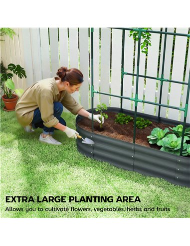 Outsunny Galvanised Raised Garden Bed with Arched Trellis, 4 x 2 x 4.6ft Metal Raised Bed for Garden with Open Bottom, Dark Grey