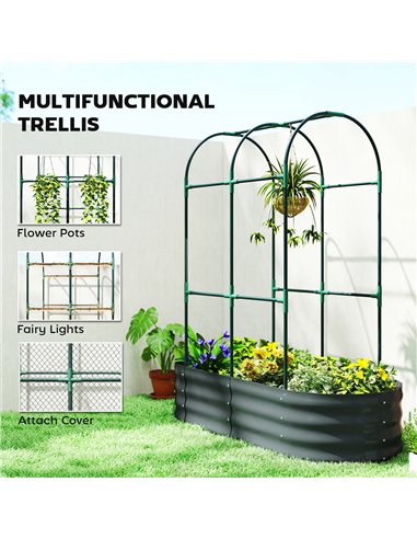 Outsunny Galvanised Raised Garden Bed with Arched Trellis, 4 x 2 x 4.6ft Metal Raised Bed for Garden with Open Bottom, Dark Grey
