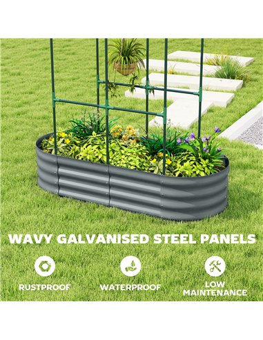 Outsunny Galvanised Raised Garden Bed with Arched Trellis, 4 x 2 x 4.6ft Metal Raised Bed for Garden with Open Bottom, Dark Grey