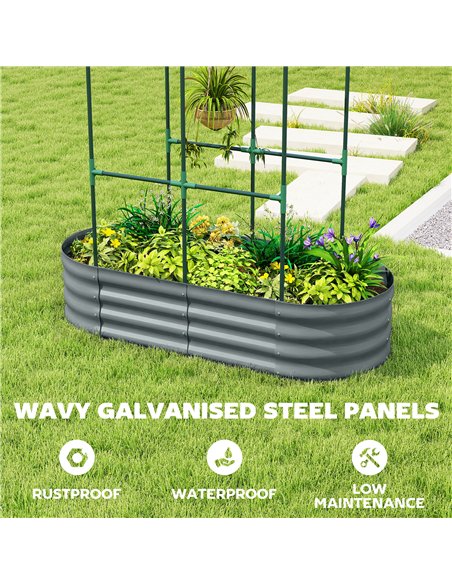 Outsunny Galvanised Raised Garden Bed with Arched Trellis, 4 x 2 x 4.6ft Metal Raised Bed for Garden with Open Bottom, Dark Grey - pic 186814 | FastDaddyshop
