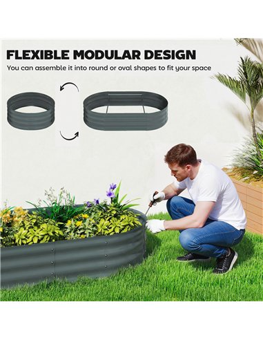 Outsunny Galvanised Raised Garden Bed with Arched Trellis, 4 x 2 x 4.6ft Metal Raised Bed for Garden with Open Bottom, Dark Grey