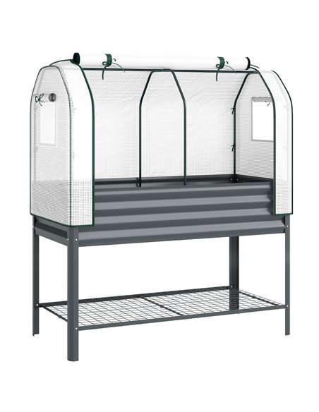 Outsunny Galvanised Raised Planter with Greenhouse Cover, Metal Raised Garden Bed on Legs with Bed Liner and Bottom Shelf - pic 186818 | FastDaddyshop