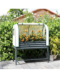 Outsunny Galvanised Raised Planter with Greenhouse Cover, Metal Raised Garden Bed on Legs with Bed Liner and Bottom Shelf 2