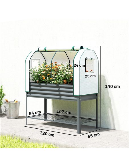 Outsunny Galvanised Raised Planter with Greenhouse Cover, Metal Raised Garden Bed on Legs with Bed Liner and Bottom Shelf - pic 186820 | FastDaddyshop