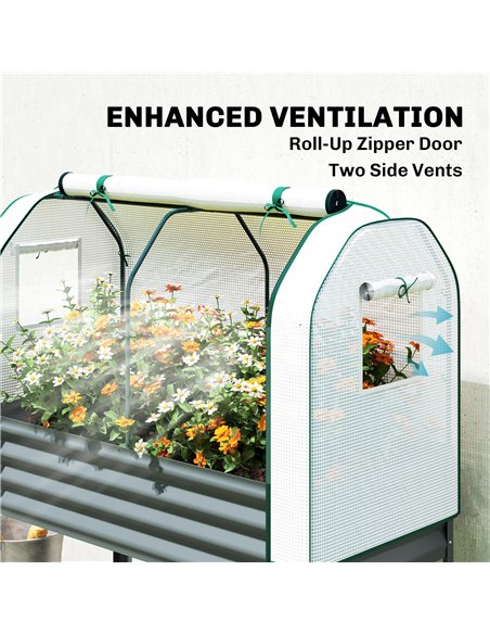 Outsunny Galvanised Raised Planter with Greenhouse Cover, Metal Raised Garden Bed on Legs with Bed Liner and Bottom Shelf - pic 186822 | FastDaddyshop