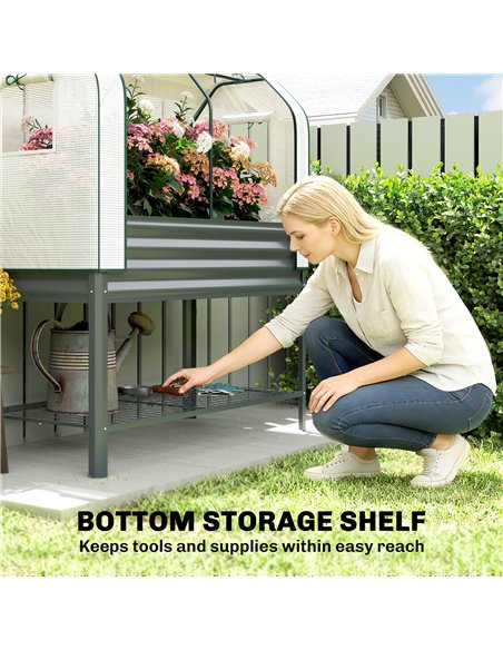 Outsunny Galvanised Raised Planter with Greenhouse Cover, Metal Raised Garden Bed on Legs with Bed Liner and Bottom Shelf - pic 186824 | FastDaddyshop