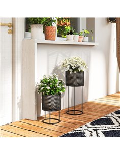 Outsunny Metal Plant Pots Set of 2 with Hollow Design Flower Planters for Garden Balcony Black 2