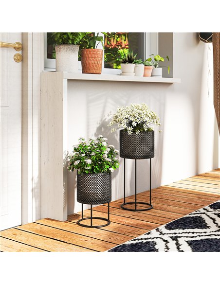 Outsunny Metal Plant Pots Set of 2 with Hollow Design Flower Planters for Garden Balcony Black - pic 186828 | FastDaddyshop