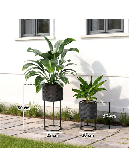 Outsunny Metal Plant Pots Set of 2 with Hollow Design Flower Planters for Garden Balcony Black - pic 186829 | FastDaddyshop