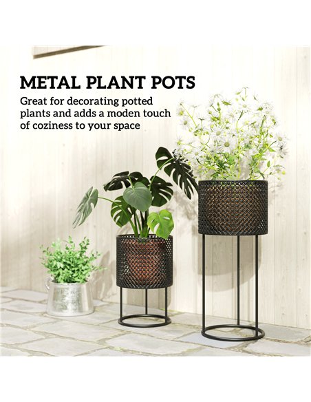 Outsunny Metal Plant Pots Set of 2 with Hollow Design Flower Planters for Garden Balcony Black - pic 186830 | FastDaddyshop