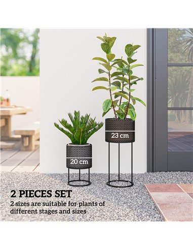 Outsunny Metal Plant Pots Set of 2 with Hollow Design Flower Planters for Garden Balcony Black