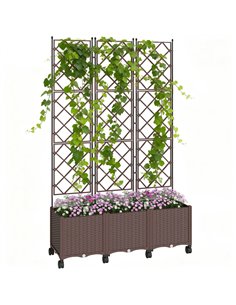 Outsunny Plastic Raised Planter with Trellis, Self Watering Raised Bed for Garden with Wheels, Drainage Holes and Plugs