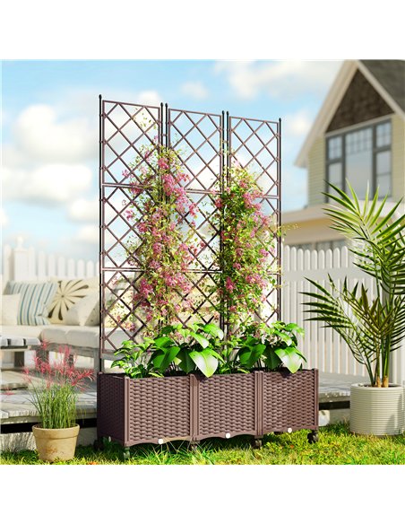 Outsunny Plastic Raised Planter with Trellis, Self Watering Raised Bed for Garden with Wheels, Drainage Holes and Plugs - pic 186837 | FastDaddyshop