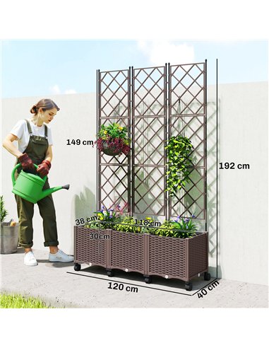 Outsunny Plastic Raised Planter with Trellis, Self Watering Raised Bed for Garden with Wheels, Drainage Holes and Plugs