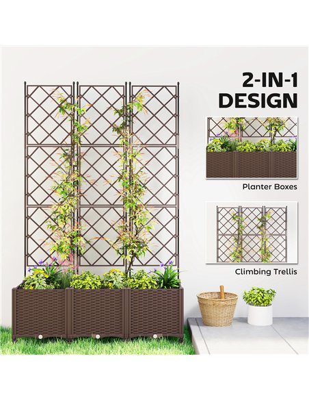 Outsunny Plastic Raised Planter with Trellis, Self Watering Raised Bed for Garden with Wheels, Drainage Holes and Plugs - pic 186839 | FastDaddyshop