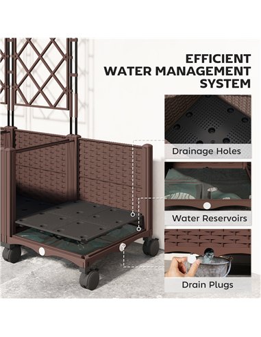 Outsunny Plastic Raised Planter with Trellis, Self Watering Raised Bed for Garden with Wheels, Drainage Holes and Plugs