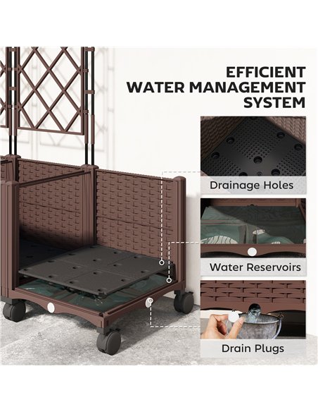 Outsunny Plastic Raised Planter with Trellis, Self Watering Raised Bed for Garden with Wheels, Drainage Holes and Plugs - pic 186840 | FastDaddyshop