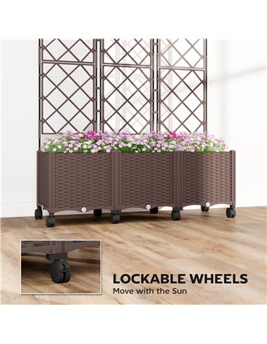 Outsunny Plastic Raised Planter with Trellis, Self Watering Raised Bed for Garden with Wheels, Drainage Holes and Plugs